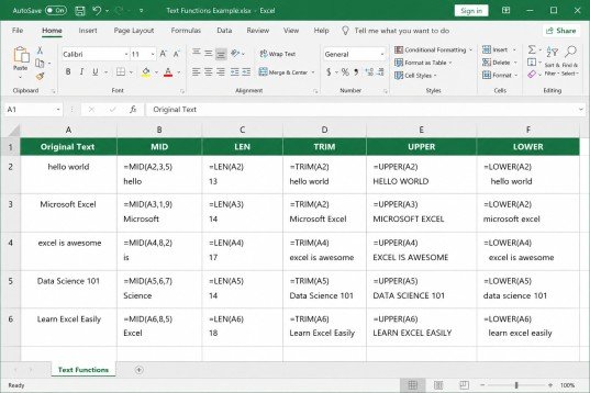 MID, LEN, TRIM, UPPER & LOWER Functions in Excel