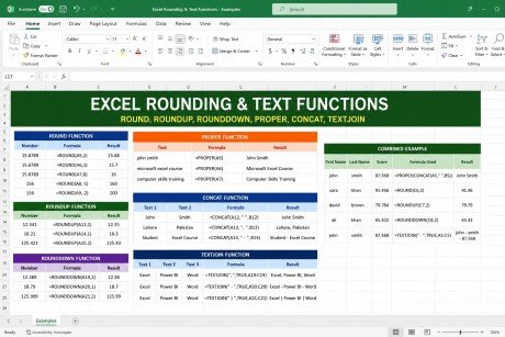 Excel PROPER CONCAT TEXTJOIN ROUND ROUNDUP and ROUNDDOWN functions
